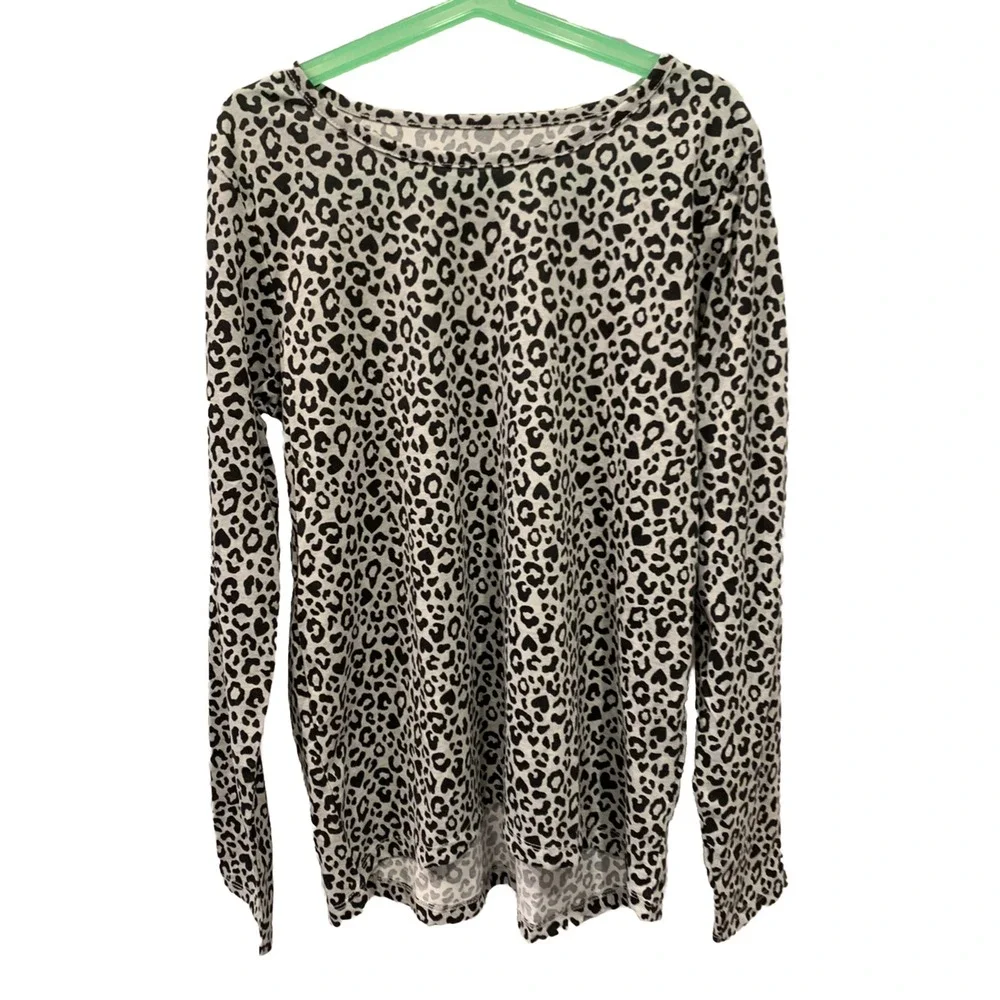 Girls Childrens Place Animal Print Long‎ Sleeve Shirt Gray Black Size XL (14)
